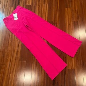 New NWT ZARA Pink Pants Trousers Highwaisted Wideleg Dress Side Zip‎ Size XS
